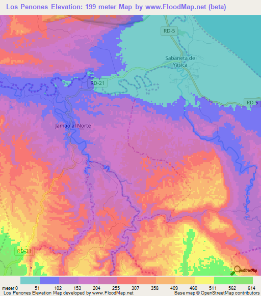 Los Penones,Dominican Republic Elevation Map