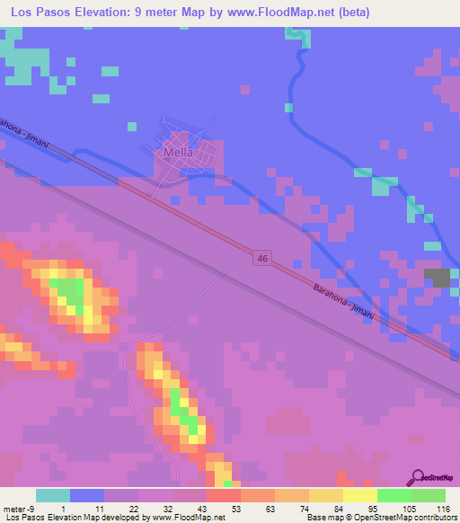 Los Pasos,Dominican Republic Elevation Map