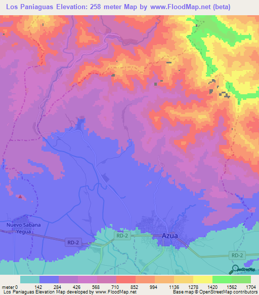 Los Paniaguas,Dominican Republic Elevation Map