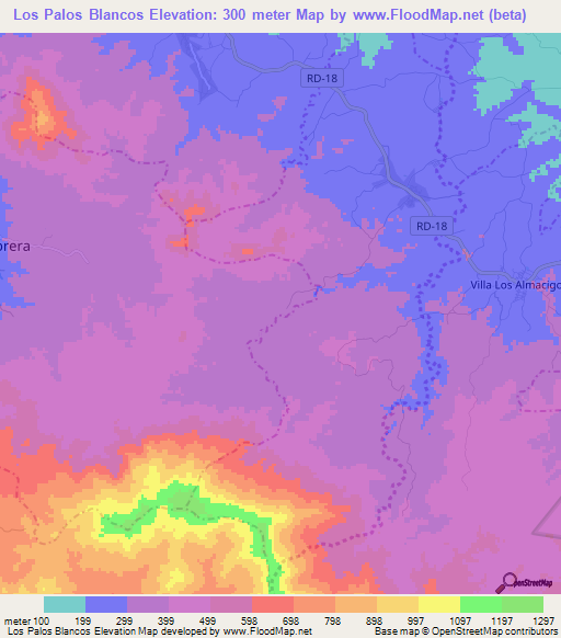 Los Palos Blancos,Dominican Republic Elevation Map