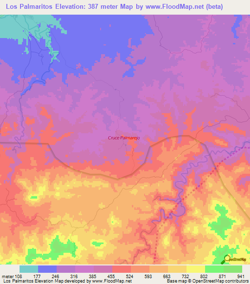 Los Palmaritos,Dominican Republic Elevation Map