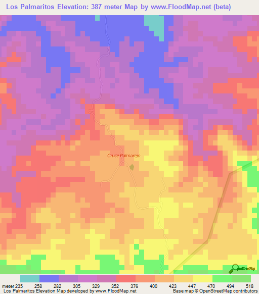 Los Palmaritos,Dominican Republic Elevation Map