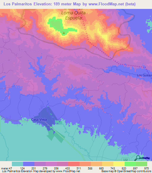 Los Palmaritos,Dominican Republic Elevation Map