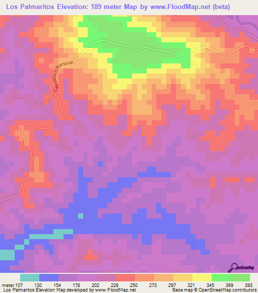 Los Palmaritos,Dominican Republic Elevation Map