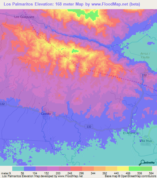 Los Palmaritos,Dominican Republic Elevation Map