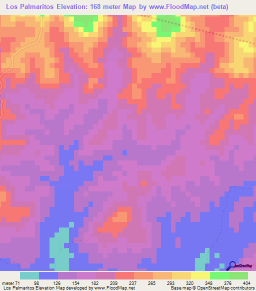 Los Palmaritos,Dominican Republic Elevation Map