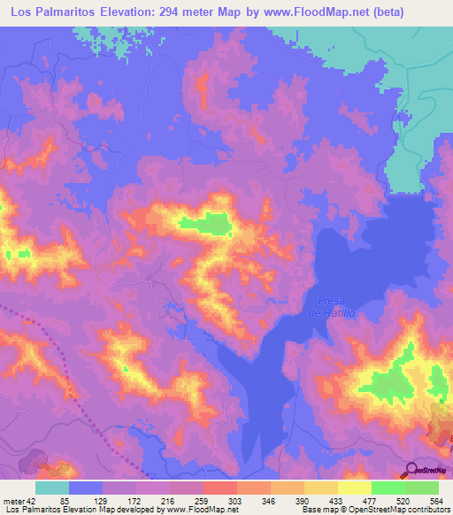 Los Palmaritos,Dominican Republic Elevation Map