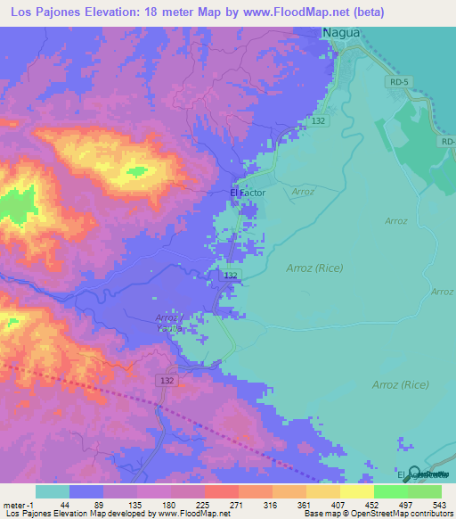 Los Pajones,Dominican Republic Elevation Map