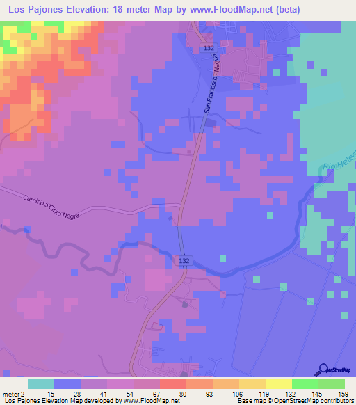 Los Pajones,Dominican Republic Elevation Map