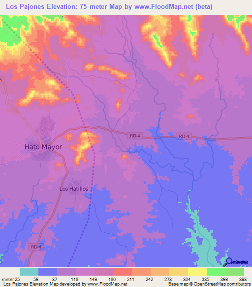 Los Pajones,Dominican Republic Elevation Map