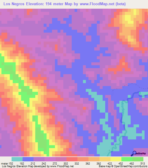 Los Negros,Dominican Republic Elevation Map