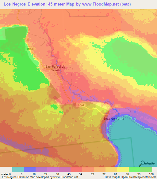 Los Negros,Dominican Republic Elevation Map