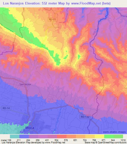 Los Naranjos,Dominican Republic Elevation Map