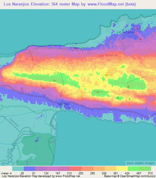 Los Naranjos,Dominican Republic Elevation Map