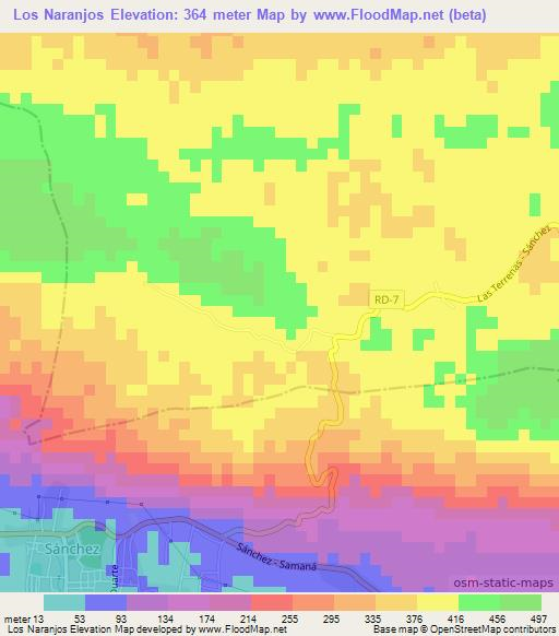 Los Naranjos,Dominican Republic Elevation Map