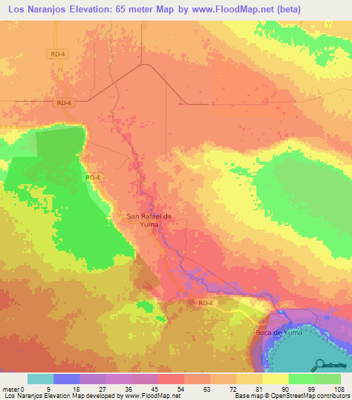 Los Naranjos,Dominican Republic Elevation Map