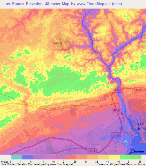 Los Montes,Dominican Republic Elevation Map