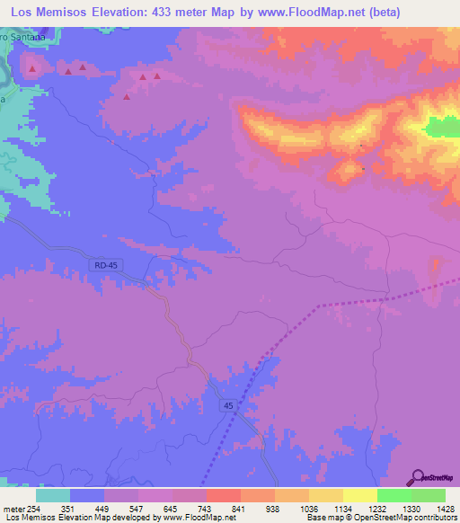 Los Memisos,Dominican Republic Elevation Map