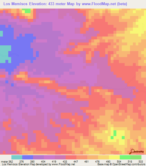 Los Memisos,Dominican Republic Elevation Map