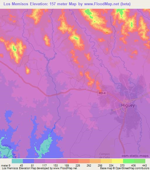 Los Memisos,Dominican Republic Elevation Map