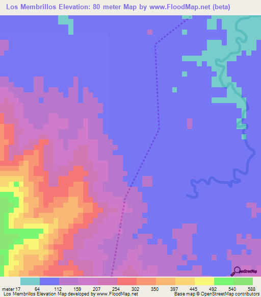 Los Membrillos,Dominican Republic Elevation Map