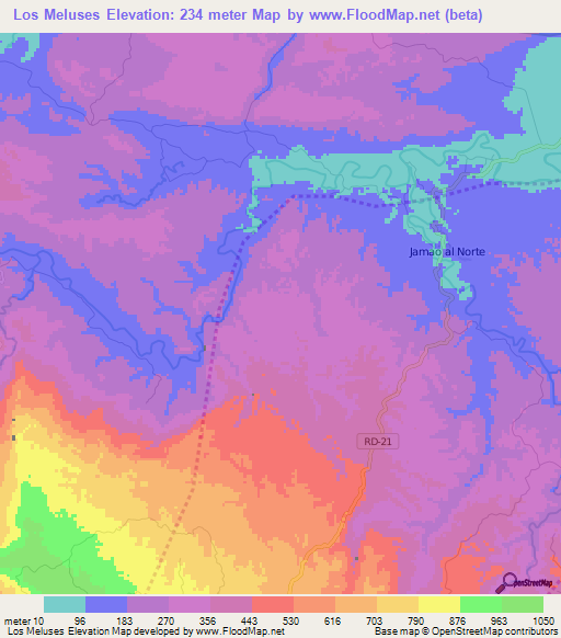 Los Meluses,Dominican Republic Elevation Map