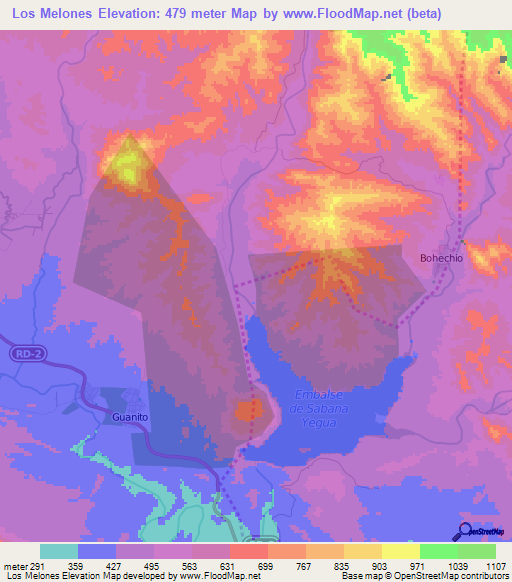 Los Melones,Dominican Republic Elevation Map