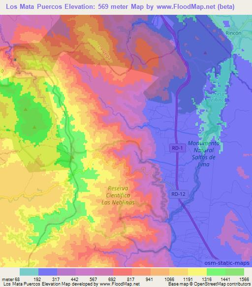 Los Mata Puercos,Dominican Republic Elevation Map