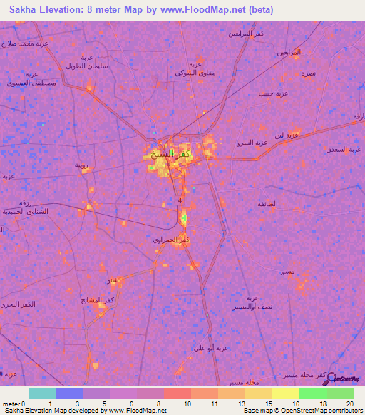 Sakha,Egypt Elevation Map