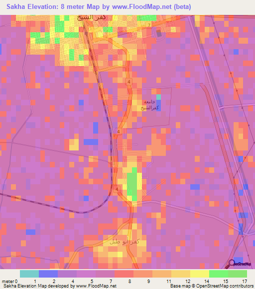 Sakha,Egypt Elevation Map