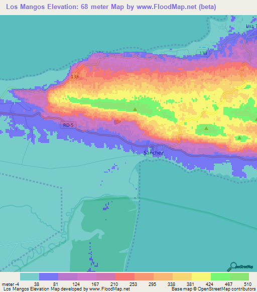 Los Mangos,Dominican Republic Elevation Map