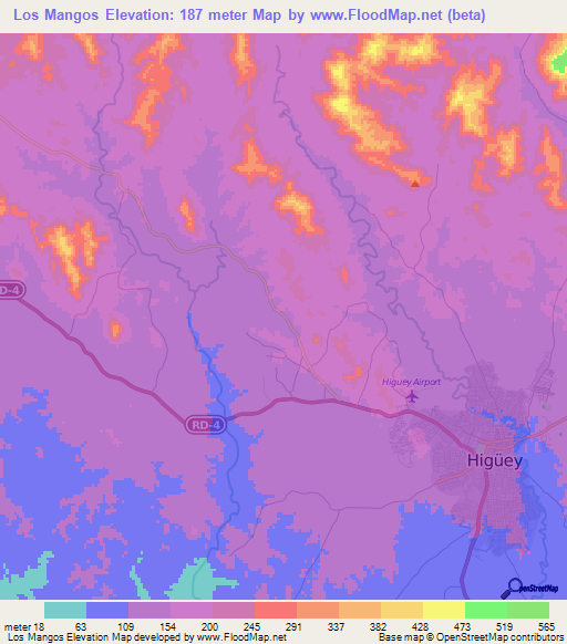 Los Mangos,Dominican Republic Elevation Map