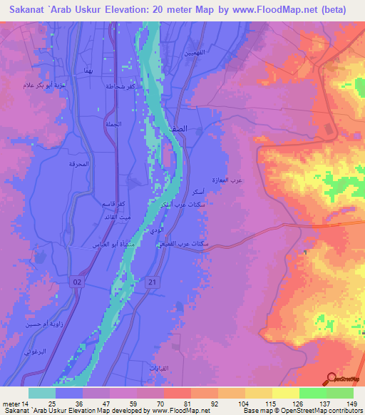 Sakanat `Arab Uskur,Egypt Elevation Map