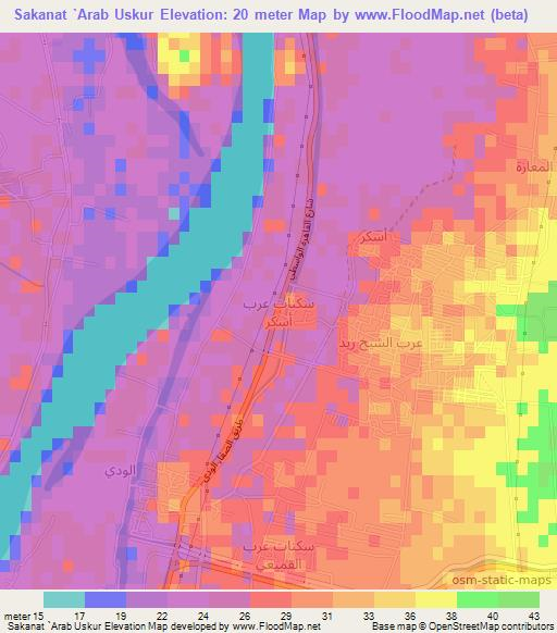 Sakanat `Arab Uskur,Egypt Elevation Map