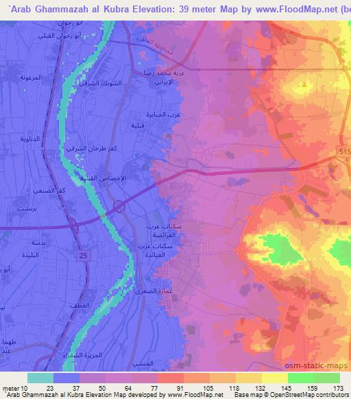 `Arab Ghammazah al Kubra,Egypt Elevation Map