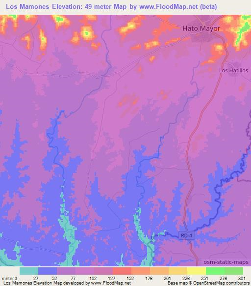 Los Mamones,Dominican Republic Elevation Map