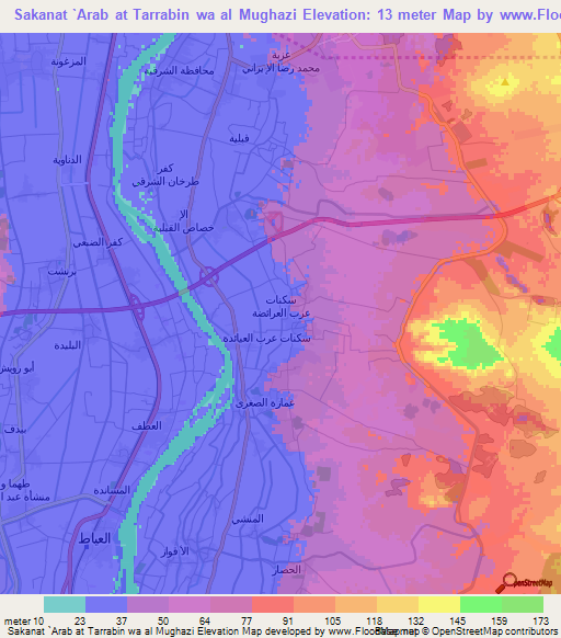 Sakanat `Arab at Tarrabin wa al Mughazi,Egypt Elevation Map