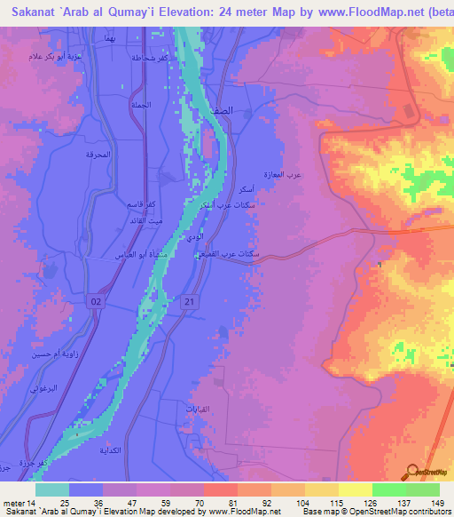 Sakanat `Arab al Qumay`i,Egypt Elevation Map