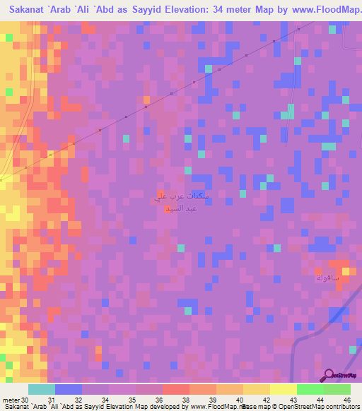 Sakanat `Arab `Ali `Abd as Sayyid,Egypt Elevation Map