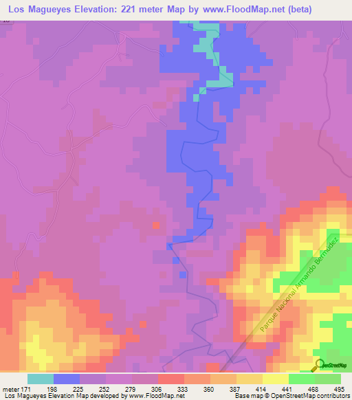 Los Magueyes,Dominican Republic Elevation Map