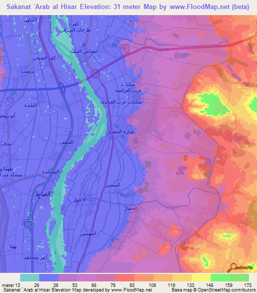 Sakanat `Arab al Hisar,Egypt Elevation Map