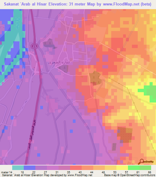 Sakanat `Arab al Hisar,Egypt Elevation Map