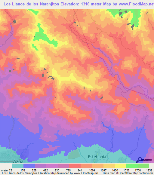 Los Llanos de los Naranjitos,Dominican Republic Elevation Map