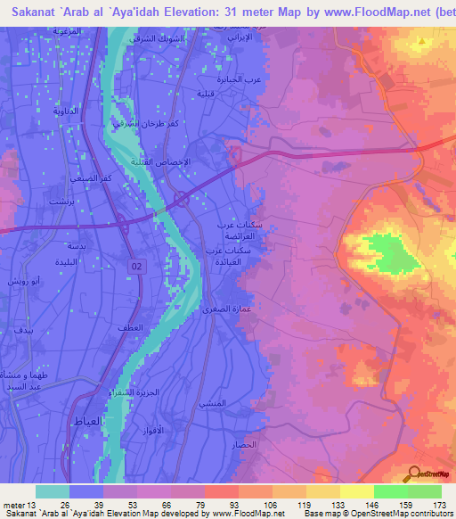 Sakanat `Arab al `Aya'idah,Egypt Elevation Map