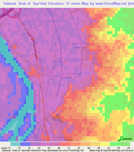 Sakanat `Arab al `Aya'idah,Egypt Elevation Map