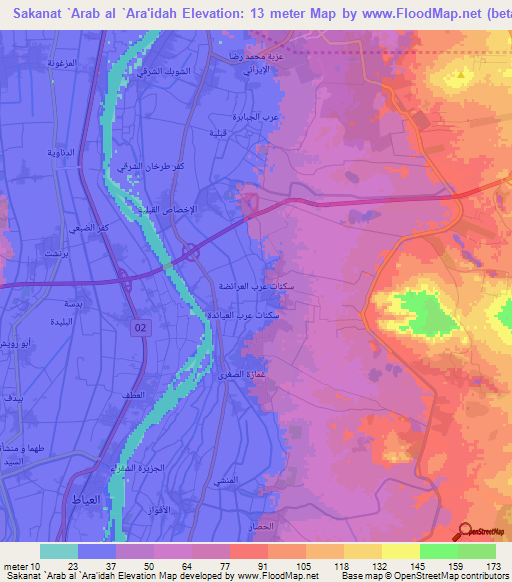 Sakanat `Arab al `Ara'idah,Egypt Elevation Map