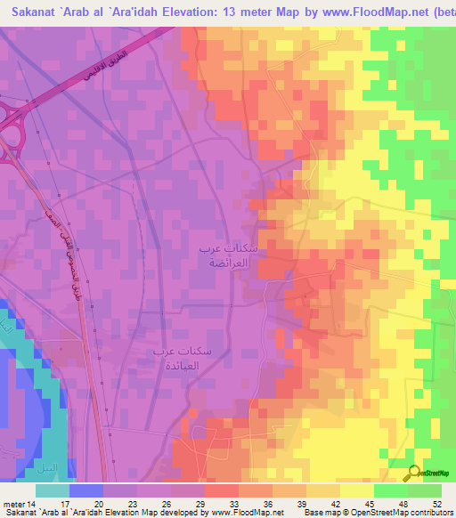 Sakanat `Arab al `Ara'idah,Egypt Elevation Map