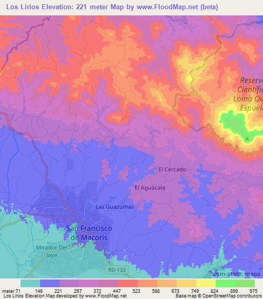 Los Lirios,Dominican Republic Elevation Map