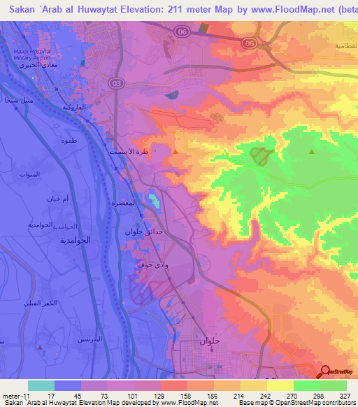 Sakan `Arab al Huwaytat,Egypt Elevation Map