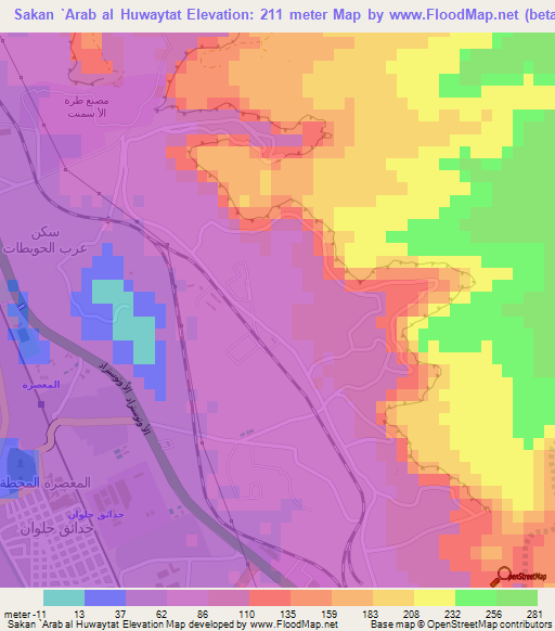 Sakan `Arab al Huwaytat,Egypt Elevation Map